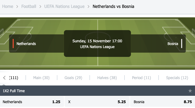 nederland vs bosnie herzegovina noteringen